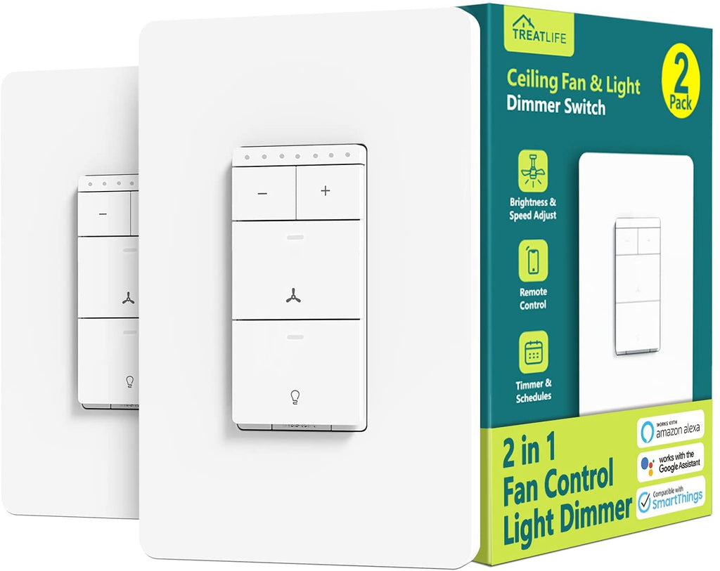 Treatlife 2 in 1 Smart Ceiling Fan Control and Dimmer Light Switch, Neutral Wire Required