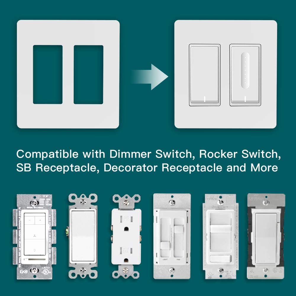 Treatlife Screwless 2-Gang Wall Plate, 1Pack
