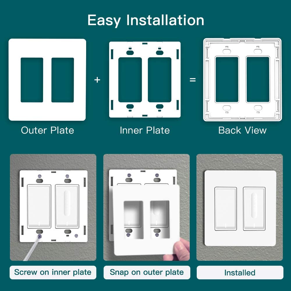 Treatlife Screwless 2-Gang Wall Plate, 1Pack
