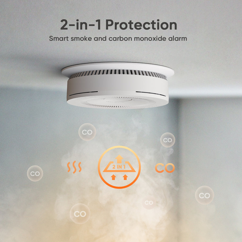 Smart WiFi Smoke & Carbon Monoxide Detector, Battery Backup, App