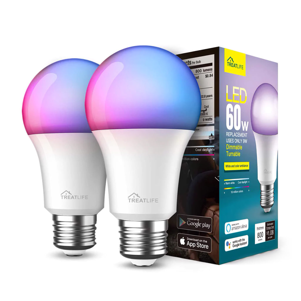 Treatlife Smart Light Bulbs 2 Pack, Music Sync Color Changing Light Bulbs, Works with Alexa, Google Assistant, A19 E26 9W 800 Lumen LED Dimmable SL10