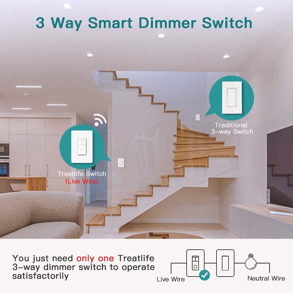 Treatlife 3-Way Smart Dimmer Switch,400W,Neutral Wire Required