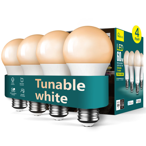 Treatlife A19 Smart Tunable White Bulb,800LM,4Pack