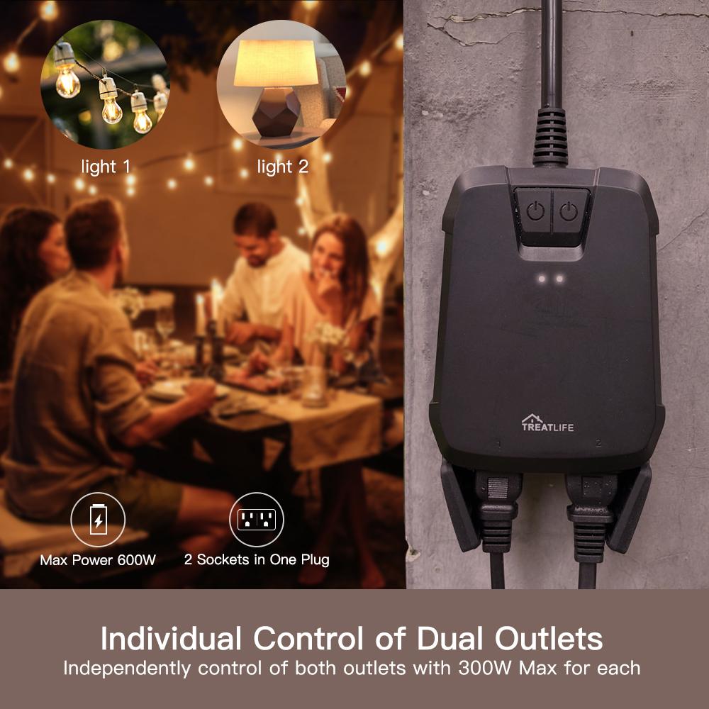 Dual-outlest Smart Dimmer Plug Outdoor Waterproof (US Version